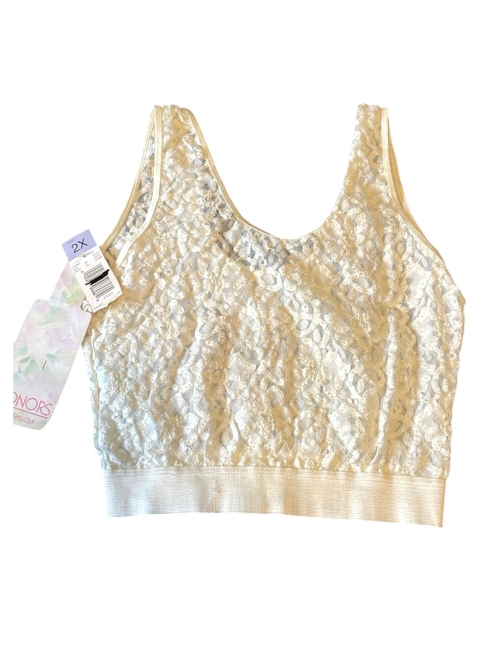 Lace Bra Top Romantic Ivory 2X 90s Honors Elastic New Deadstock VTG